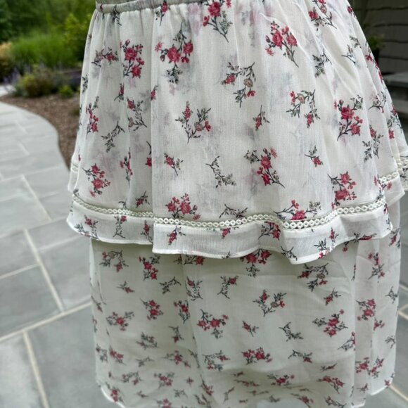 Just One Answer Ruffle Tiered Sheer Floral Midi Dress White Size XS - Picture 4 of 8